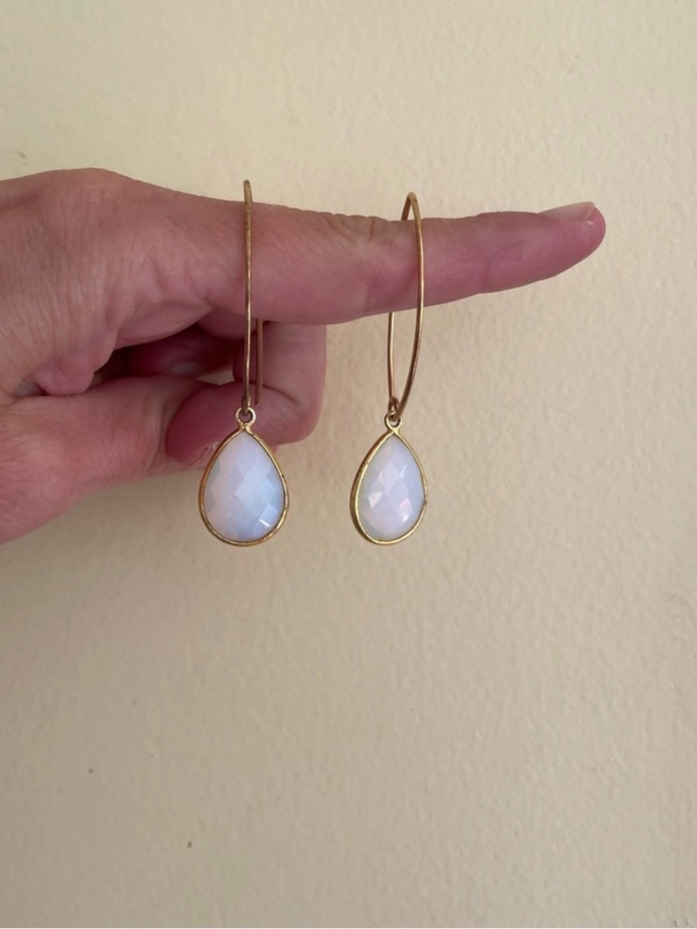 Gold Teardrop White Opal Drop Earrings